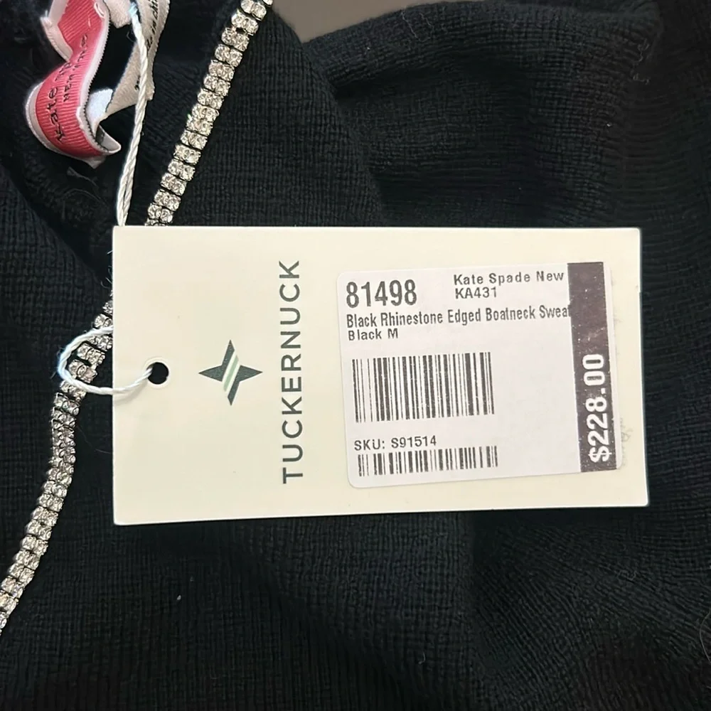 Kate Spade Black Rhinestone Edged Boatneck Sweater